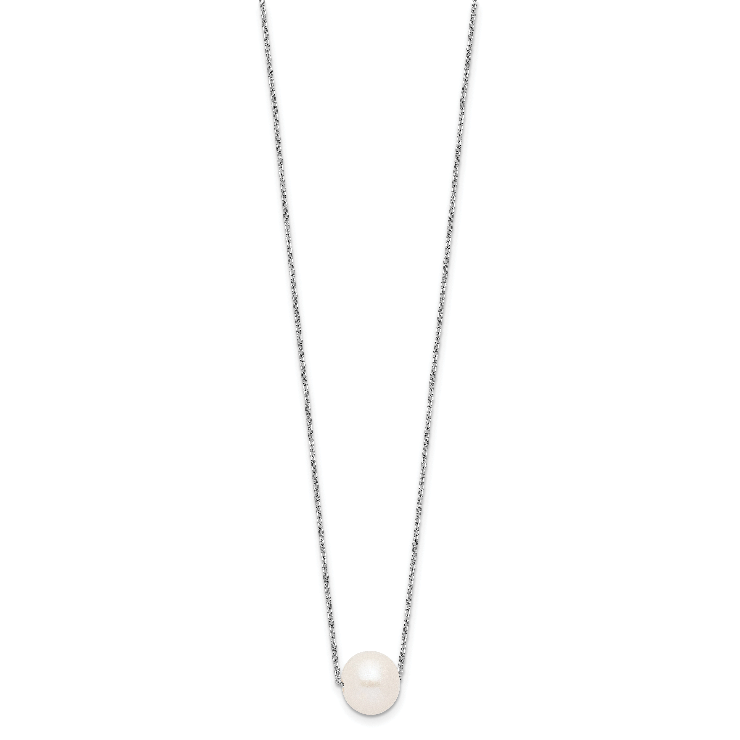 Sterling Silver Rhodium-plated 10-11mm White Near Round FWC Pearl Necklace Secondary image