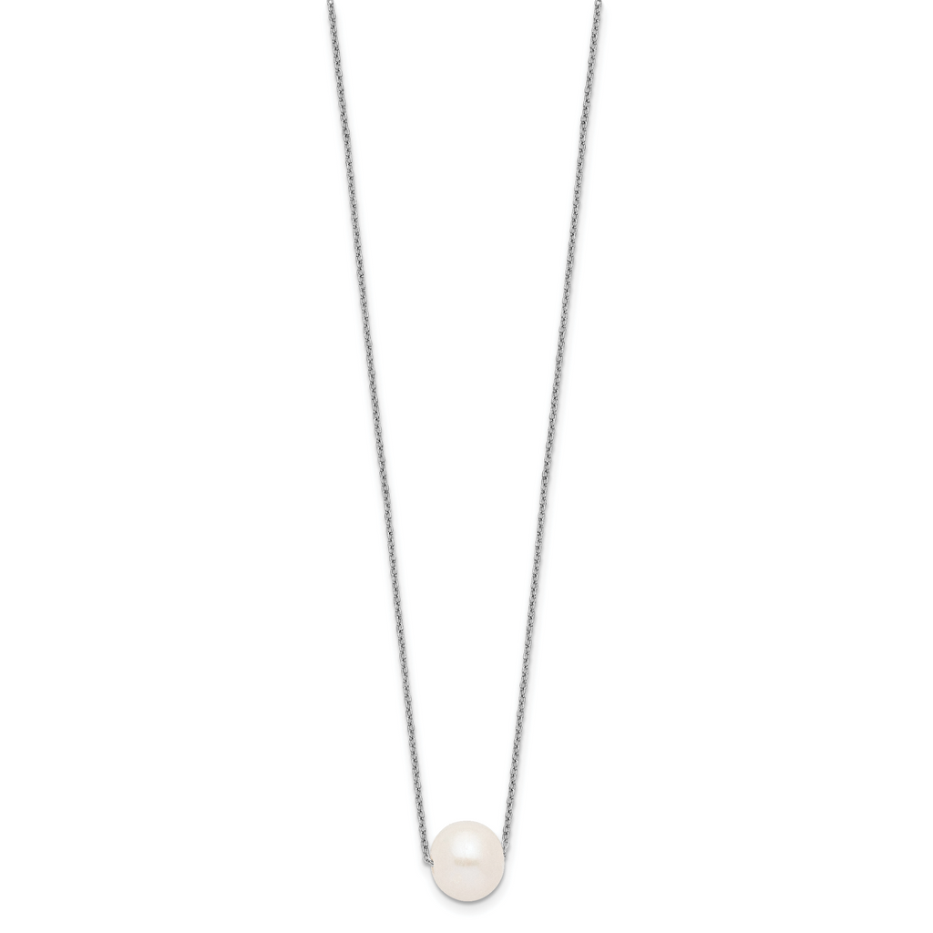 Sterling Silver Rhodium-plated 10-11mm White Near Round FWC Pearl Necklace