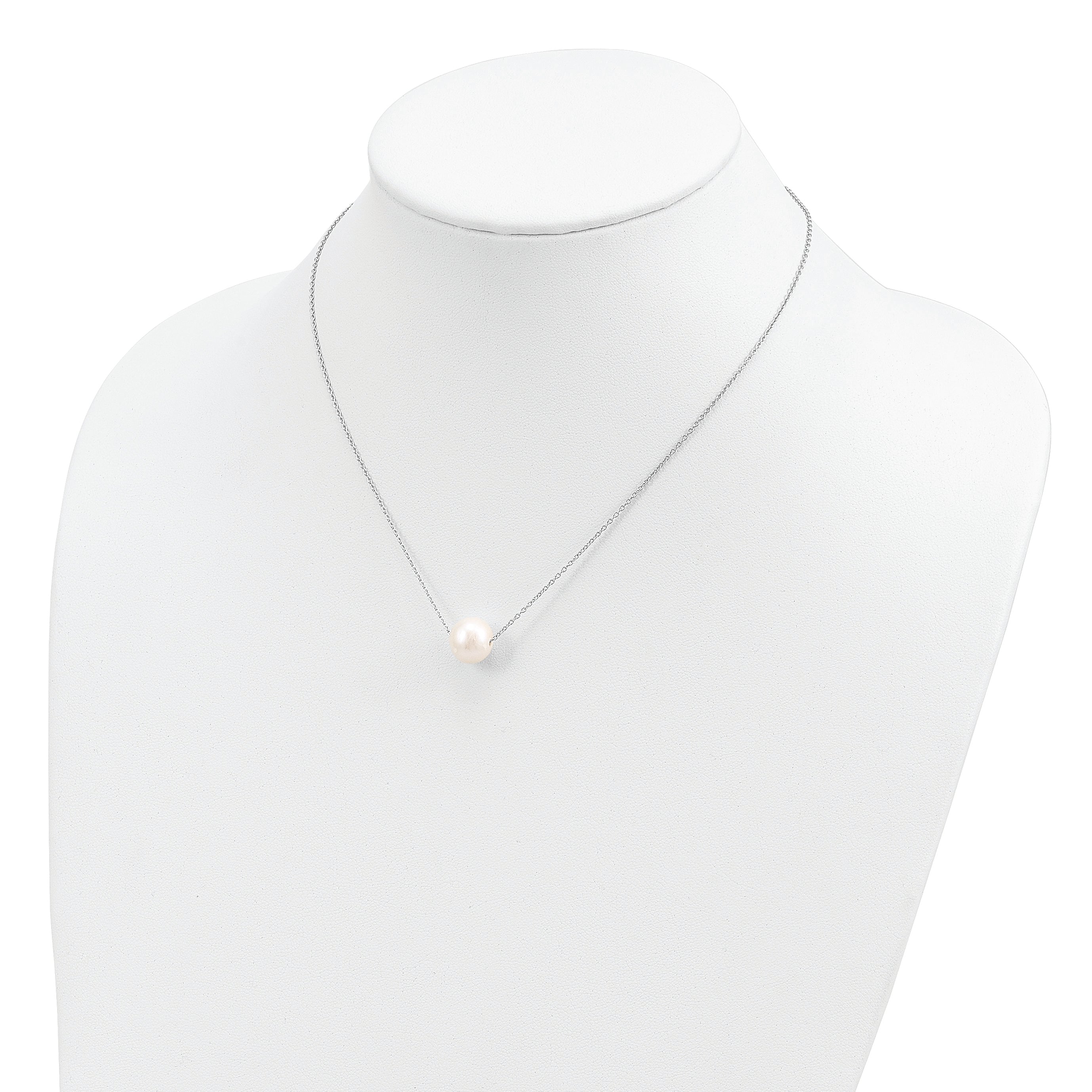 Sterling Silver Rhodium-plated 10-11mm White Near Round FWC Pearl Necklace