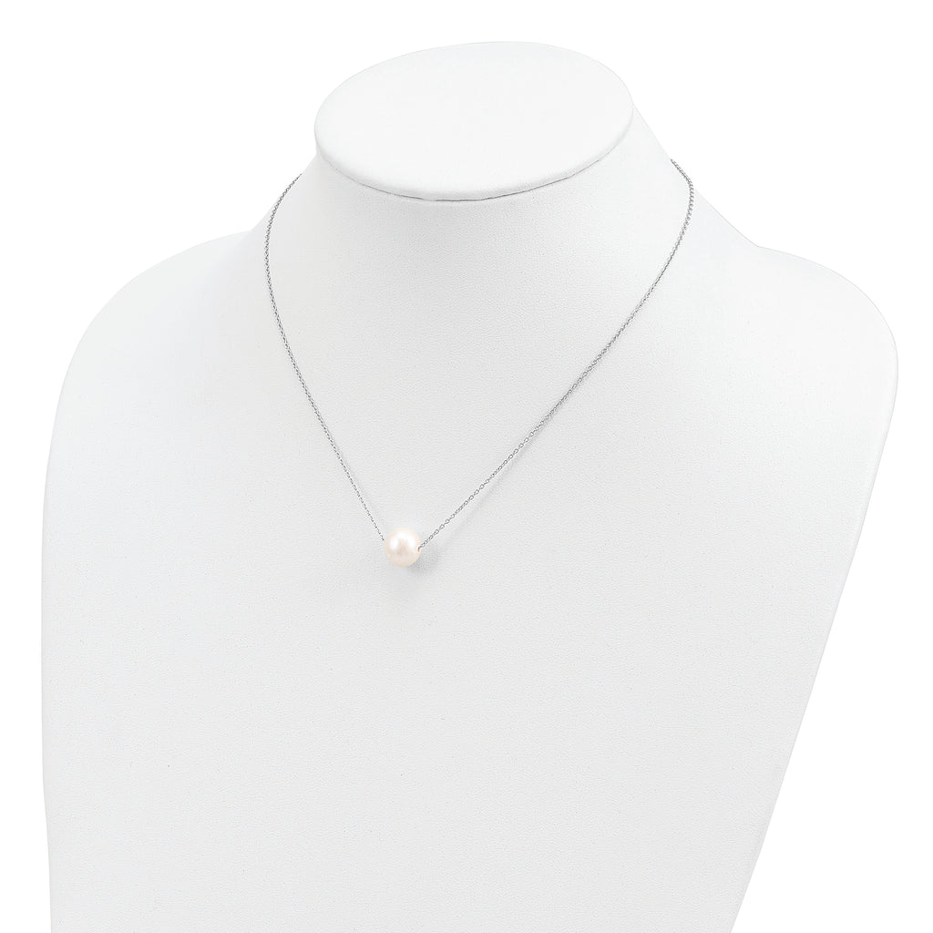 Sterling Silver Rhodium-plated 10-11mm White Near Round FWC Pearl Necklace