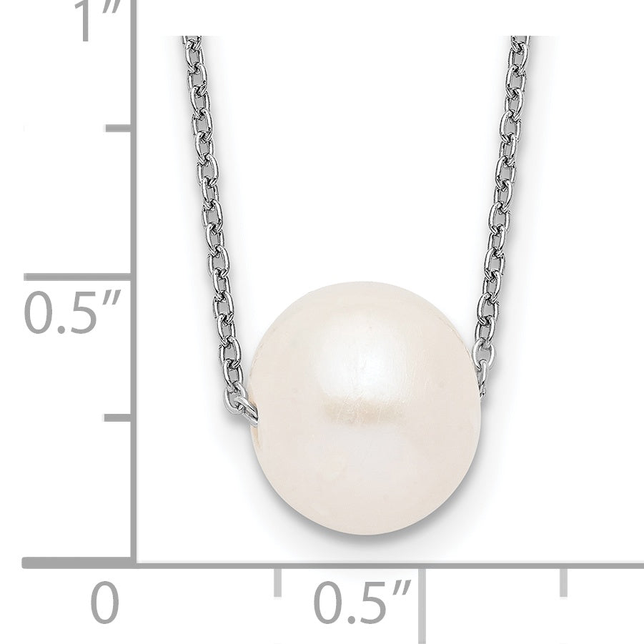 Sterling Silver Rhodium-plated 10-11mm White Near Round FWC Pearl Necklace