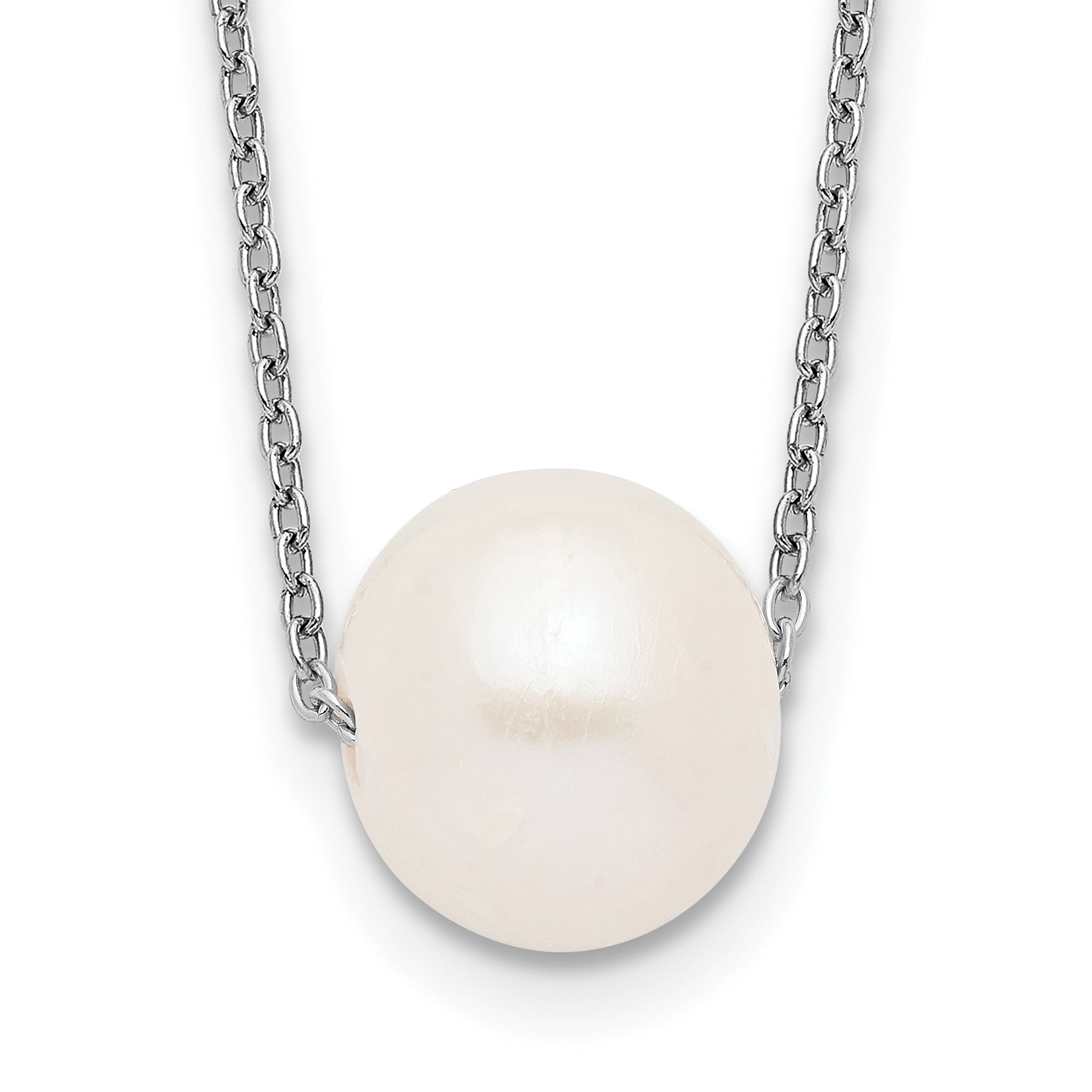 Sterling Silver Rhodium-plated 10-11mm White Near Round FWC Pearl Necklace