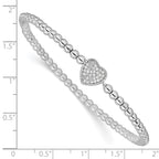 Sterling Silver Rhodium-plated Polished Beaded CZ Heart Stretch Bracelet