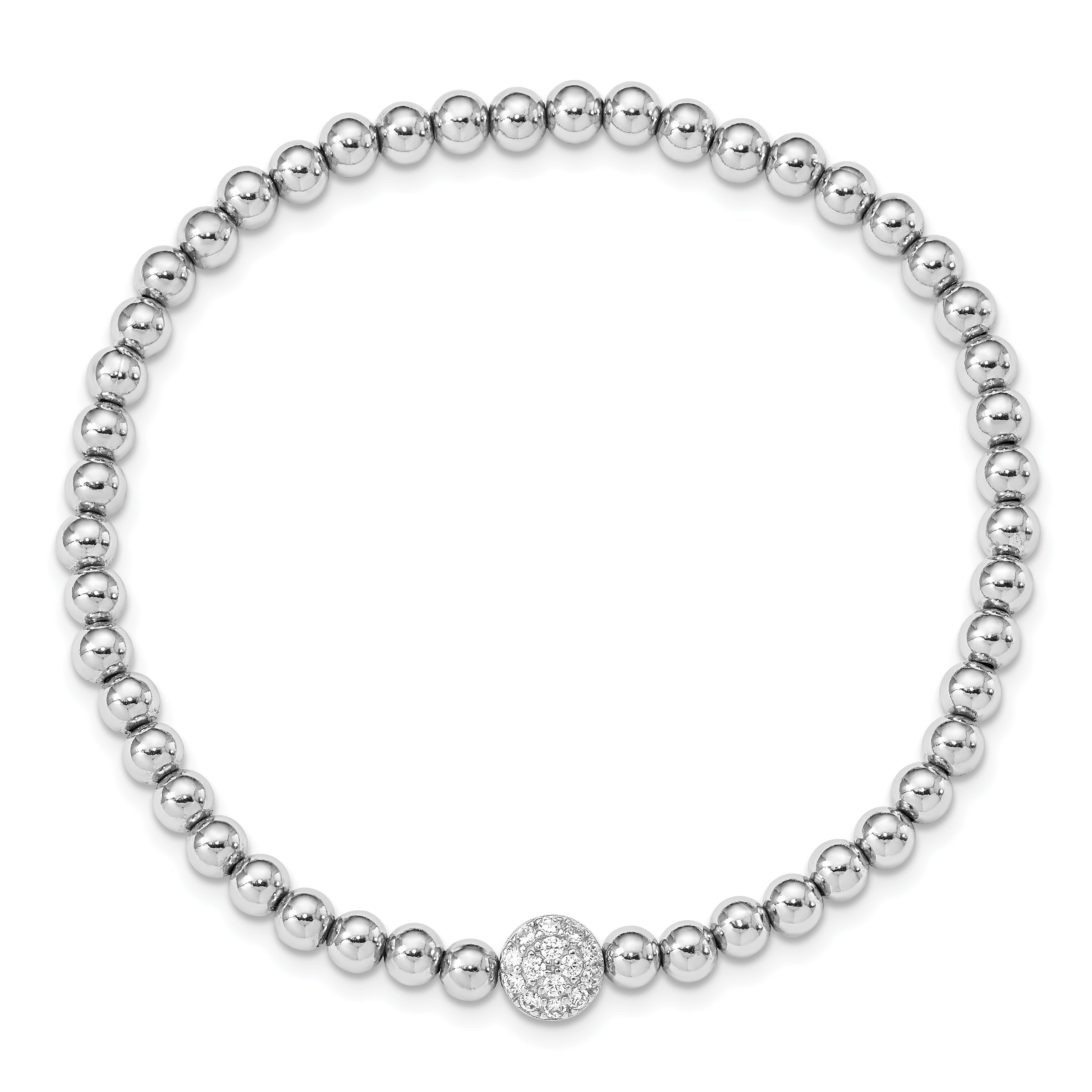 Sterling Silver Rhodium-plated Polished Beaded CZ Stretch Bracelet Secondary image
