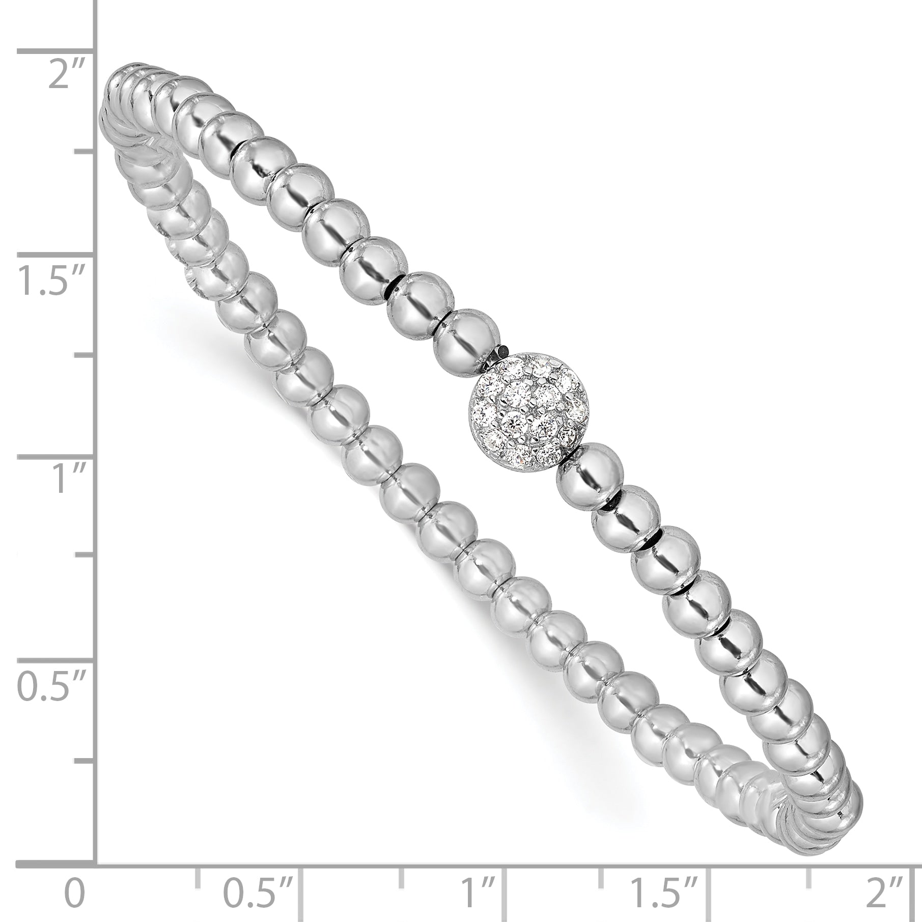 Sterling Silver Rhodium-plated Polished Beaded CZ Stretch Bracelet