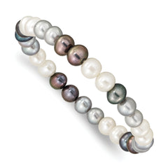 6-7mm Black/Grey/White Freshwater Cultured Pearl Stretch Bracelet