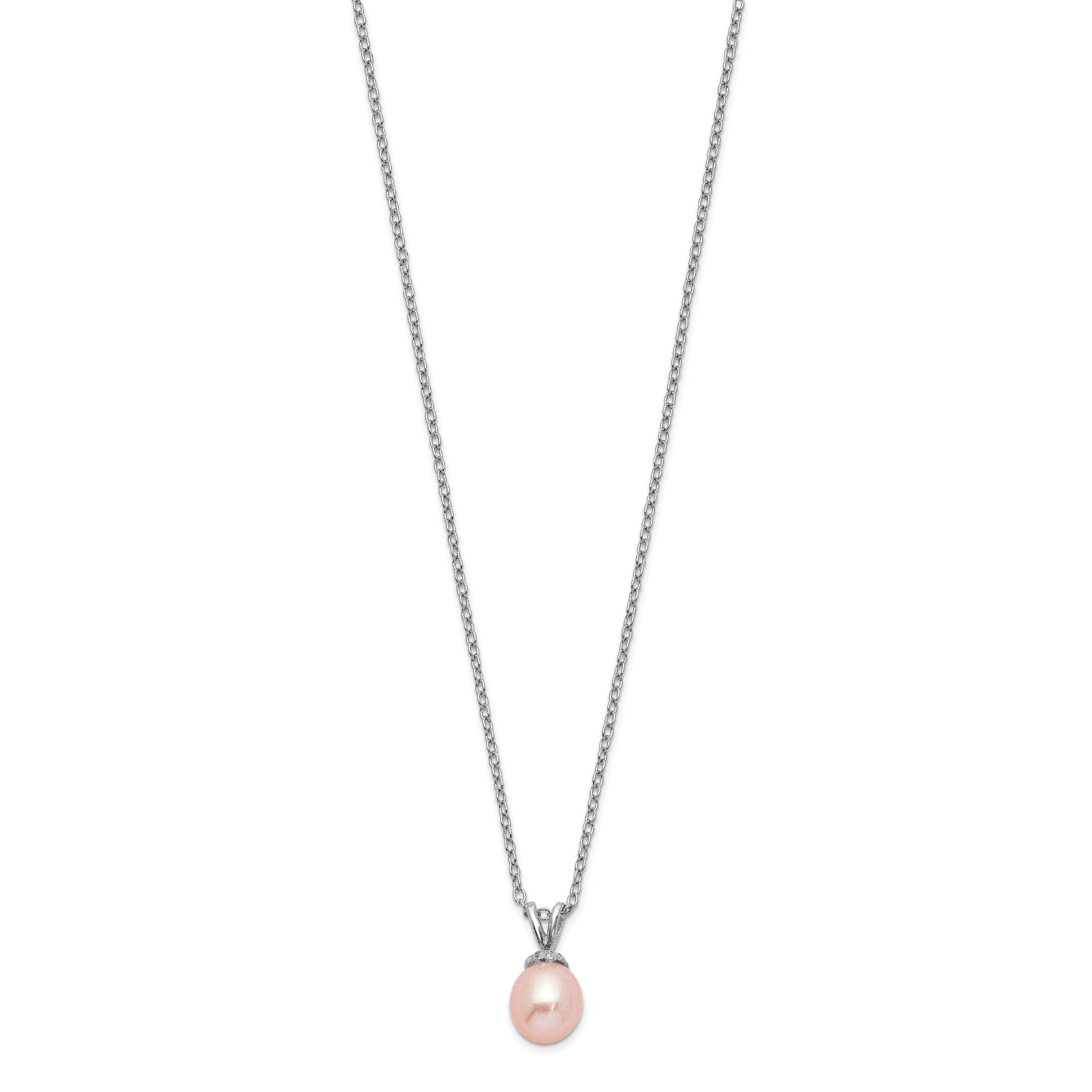 Sterling Silver Madi K Rhodium-plated Polished Pink Rice 6-7mm Freshwater Cultured Pearl Children's Necklace