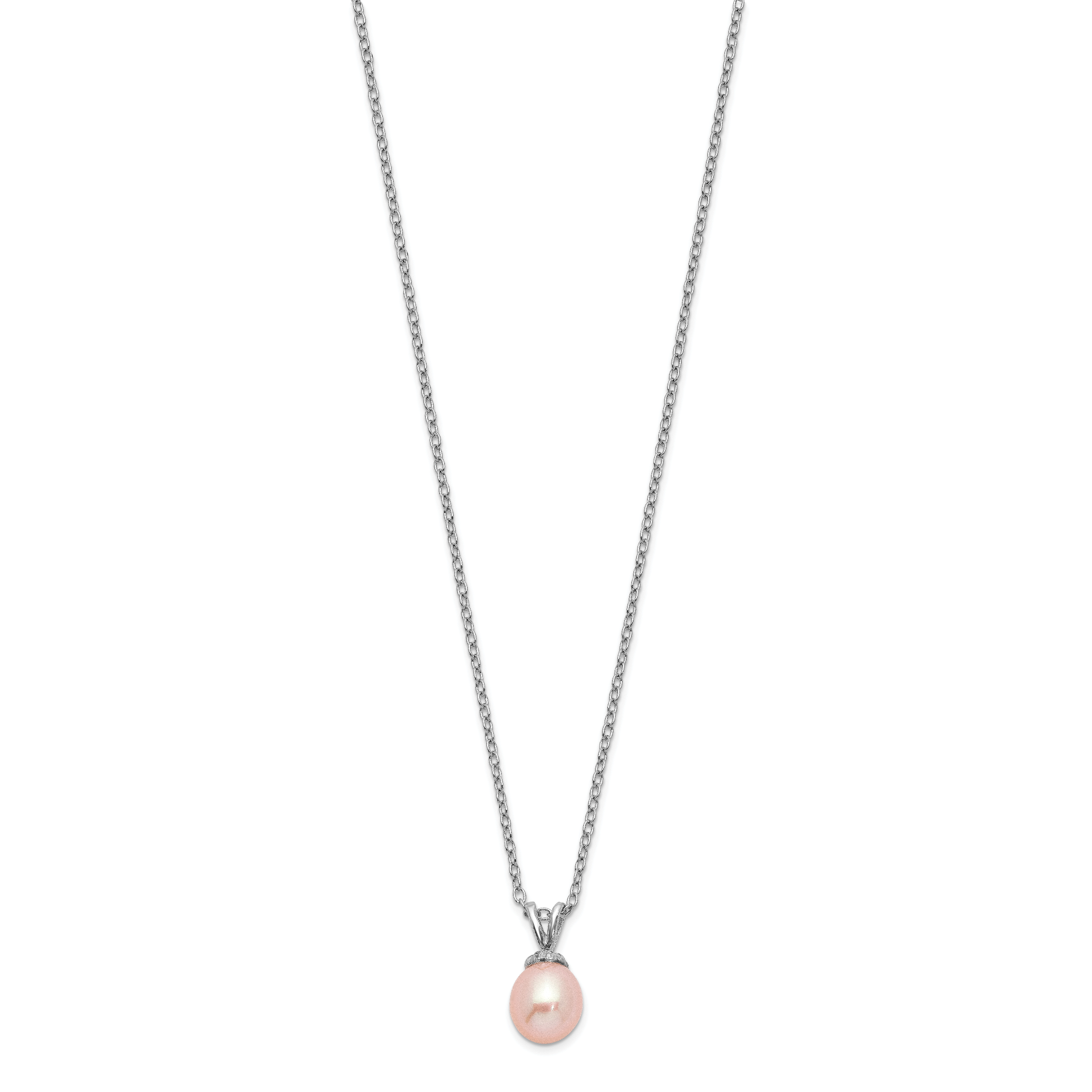 Sterling Silver Madi K Rhodium-plated Polished Pink Rice 6-7mm Freshwater Cultured Pearl Children's Necklace Secondary image
