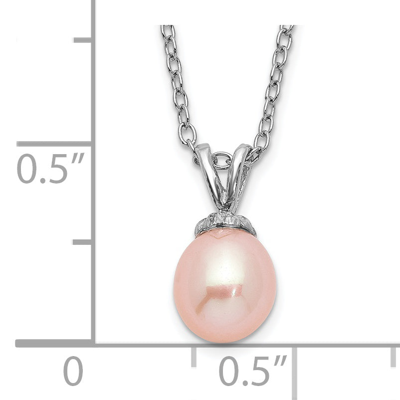 Sterling Silver Madi K Rhodium-plated Polished Pink Rice 6-7mm Freshwater Cultured Pearl Children's Necklace