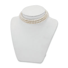 Sterling Silver Rhd-plt 5-6mm 3 rows FWC Pearl w/1.5in Choker