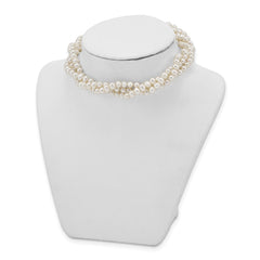Sterling Silver Rhd-plt 5-6mm 3 rows FWC Pearl w/1.5in Choker