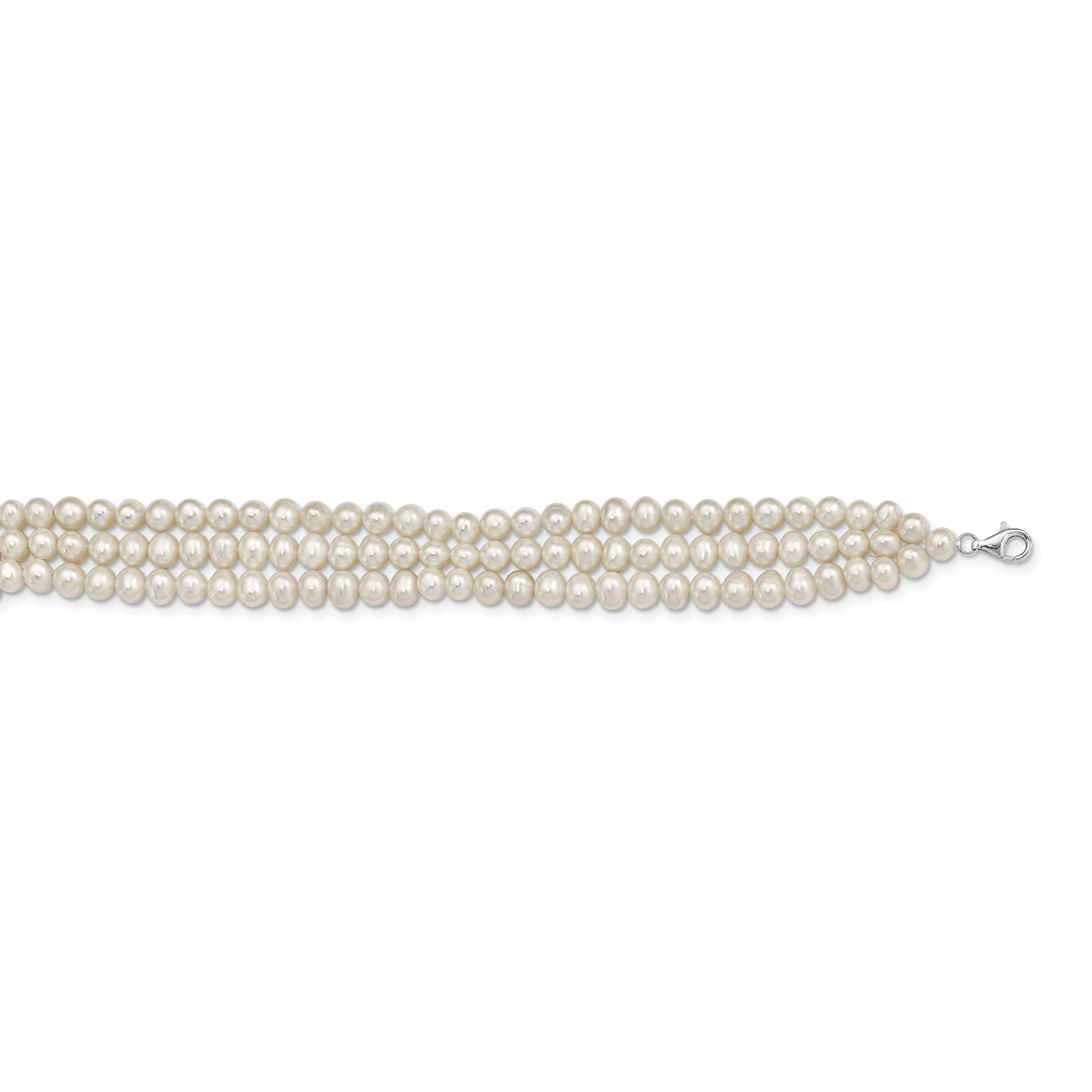 Sterling Silver Rhd-plt 5-6mm 3 rows FWC Pearl w/1.5in Choker Main image