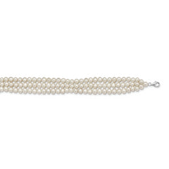 Sterling Silver Rhd-plt 5-6mm 3 rows FWC Pearl w/1.5in Choker