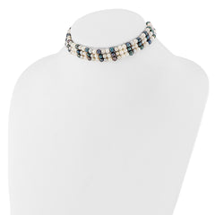 Sterling Silver RH-plated Multicolor FWC Pearl 14in w/2in ext Choker