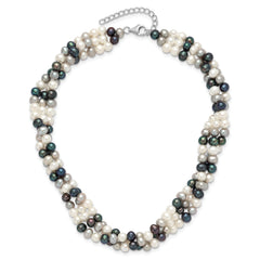 Sterling Silver RH-plated Multicolor FWC Pearl 14in w/2in ext Choker