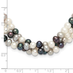 Sterling Silver RH-plated Multicolor FWC Pearl 14in w/2in ext Choker