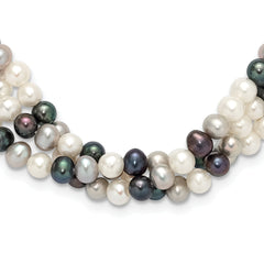 Sterling Silver RH-plated Multicolor FWC Pearl 14in w/2in ext Choker