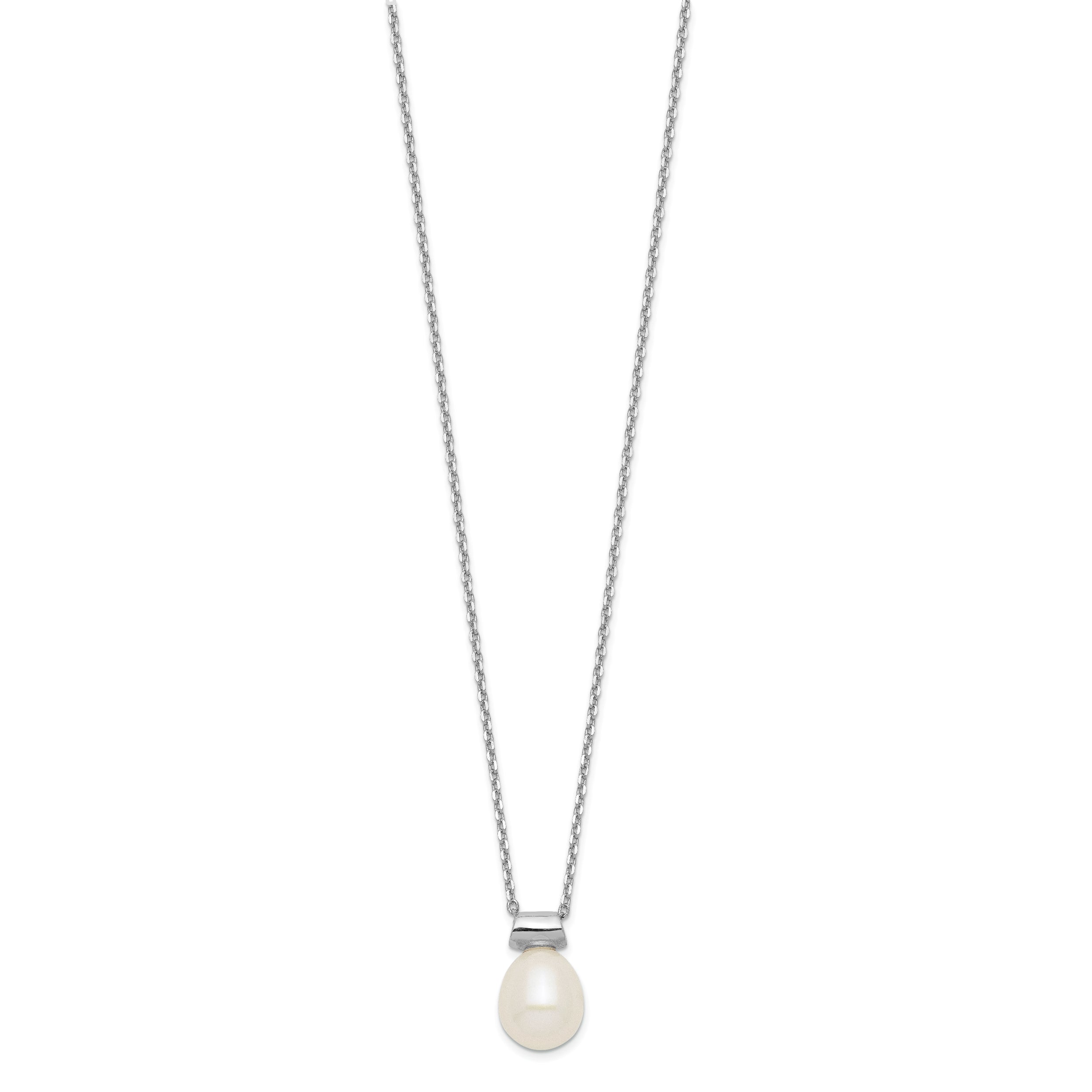 Sterling Silver Rhod-plat 7-7.5mm Rice FWC Pearl 1.5in ext Necklace