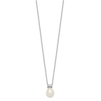 Sterling Silver Rhod-plat 7-7.5mm Rice FWC Pearl 1.5in ext Necklace
