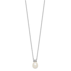 Sterling Silver Rhod-plat 7-7.5mm Rice FWC Pearl 1.5in ext Necklace