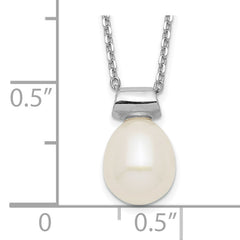Sterling Silver Rhod-plat 7-7.5mm Rice FWC Pearl 1.5in ext Necklace