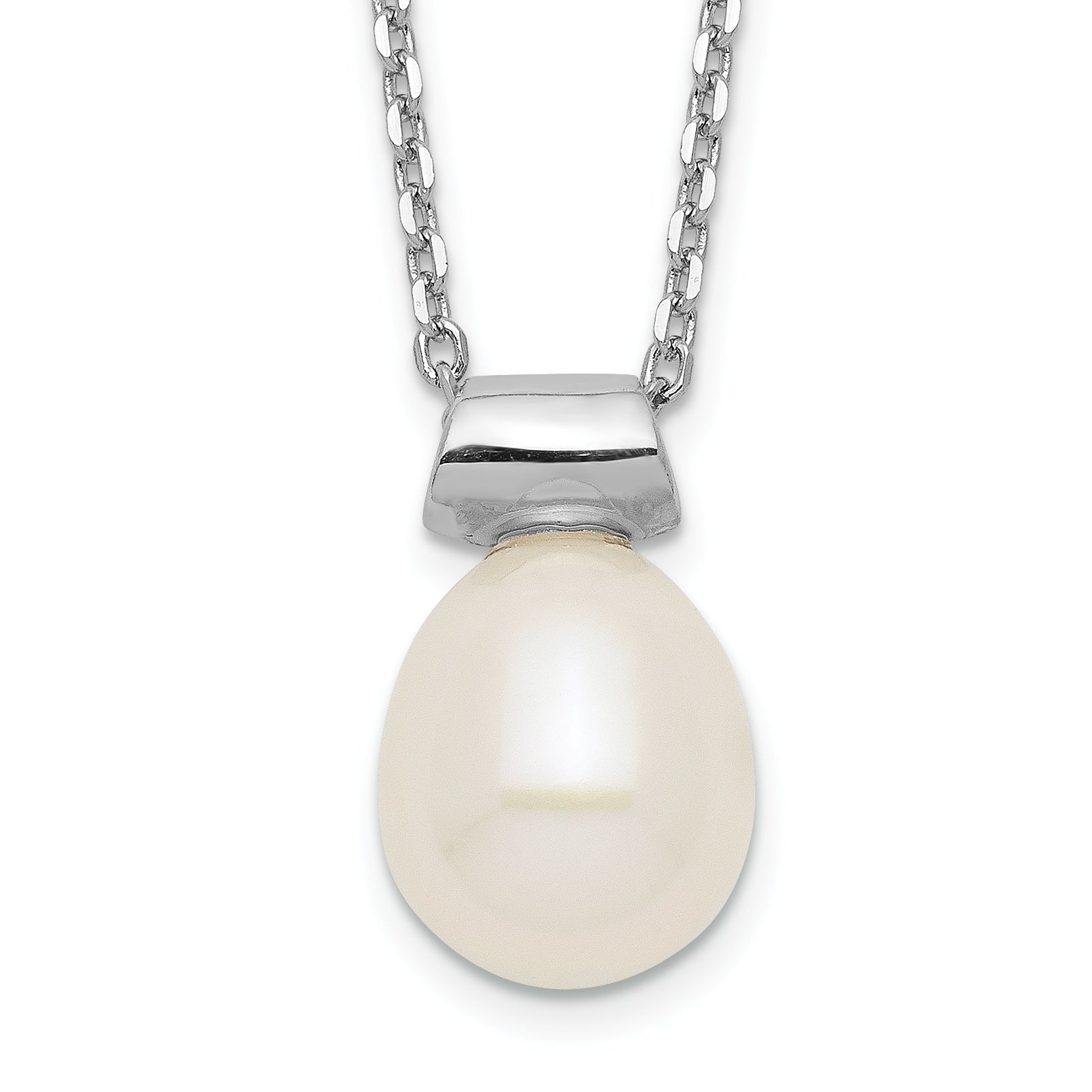 Sterling Silver Rhod-plat 7-7.5mm Rice FWC Pearl 1.5in ext Necklace Main image