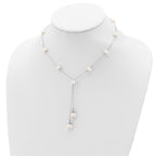 Sterling Silver Rhod-plat White FWC Pearl 9 station 2 drop 2in ext Necklace