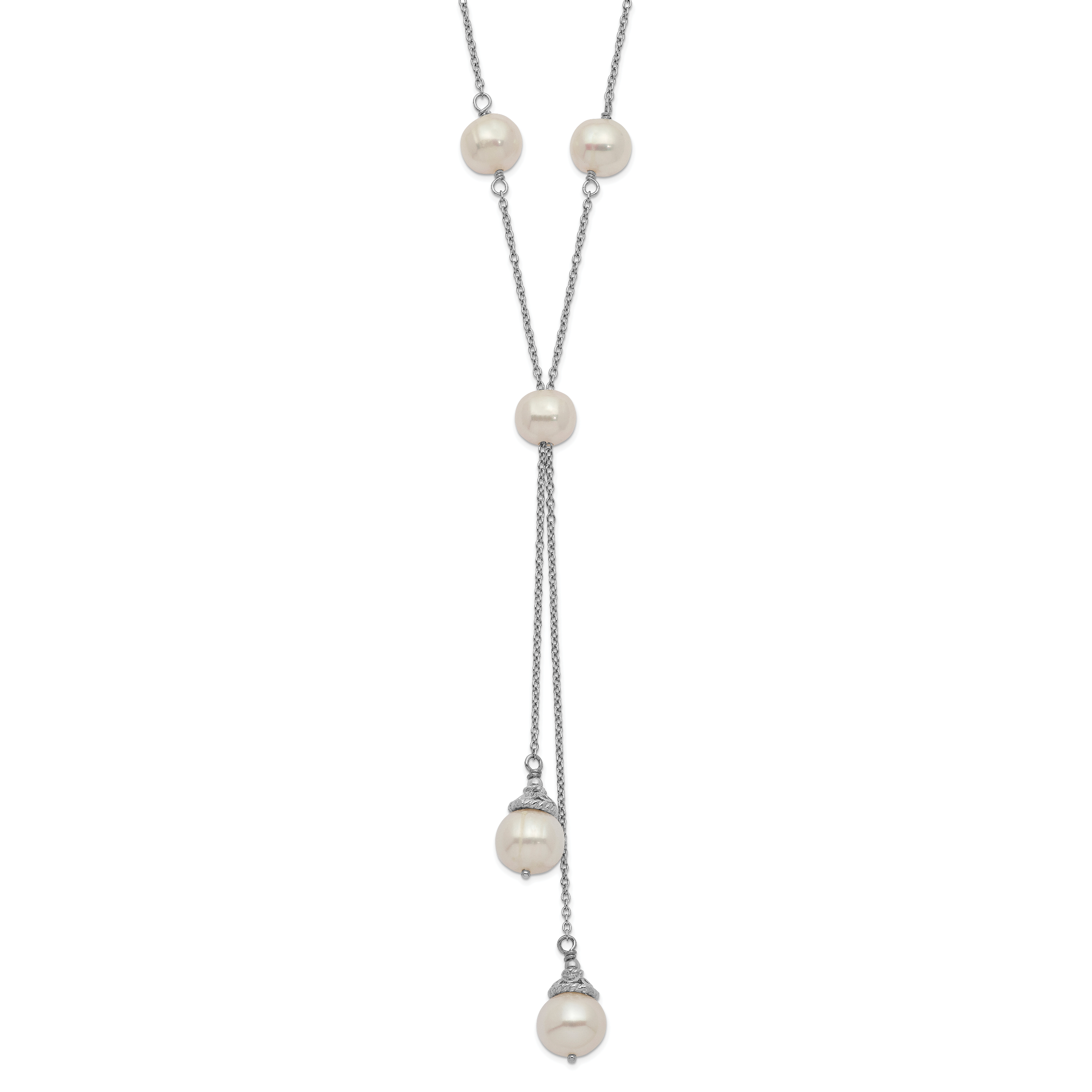 Sterling Silver Rhod-plat White FWC Pearl 9 station 2 drop 2in ext Necklace Main image