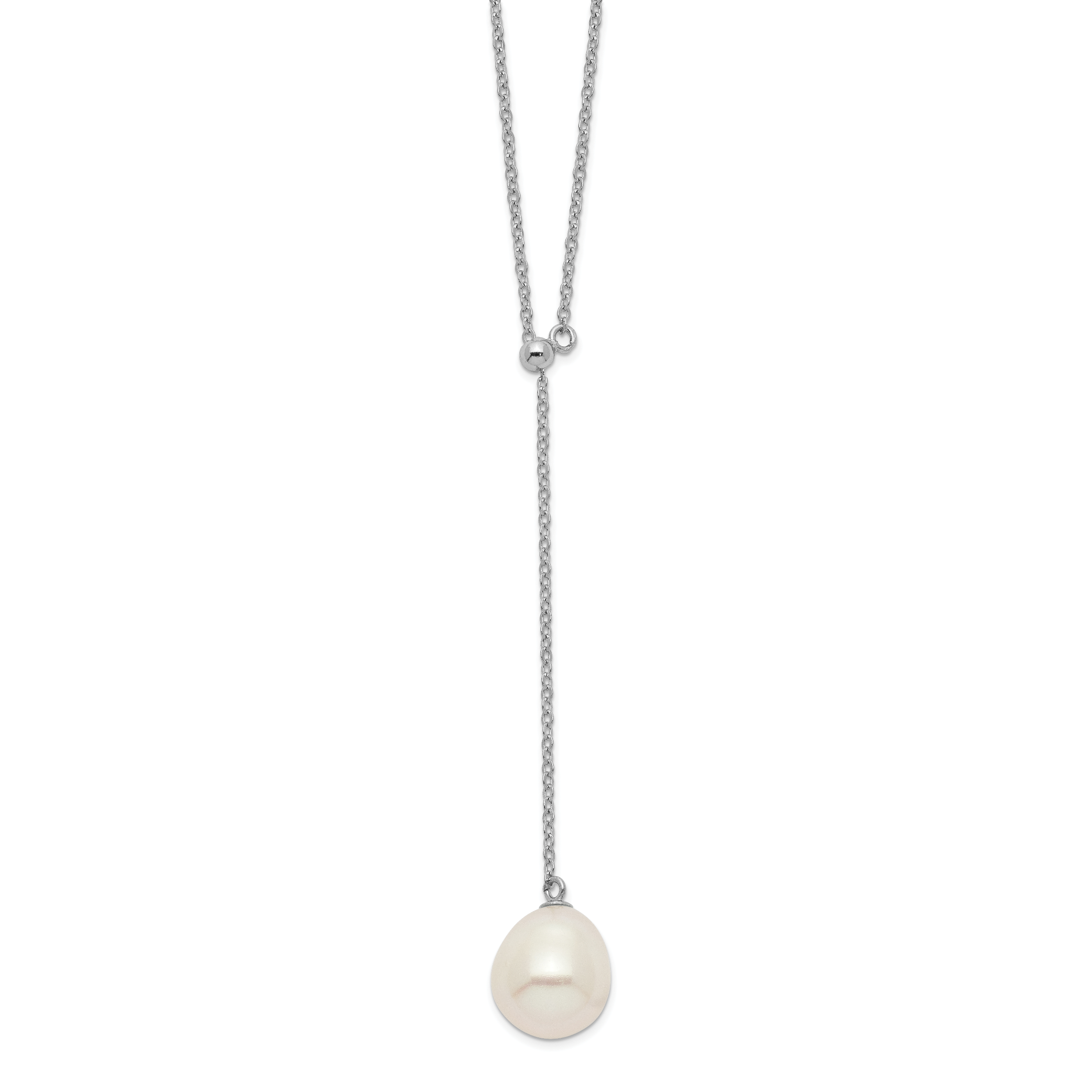 Sterling Silver Rhod-plat 10-11mm White Rice FWC Pearl Drop Necklace Secondary image