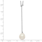 Sterling Silver Rhod-plat 10-11mm White Rice FWC Pearl Drop Necklace