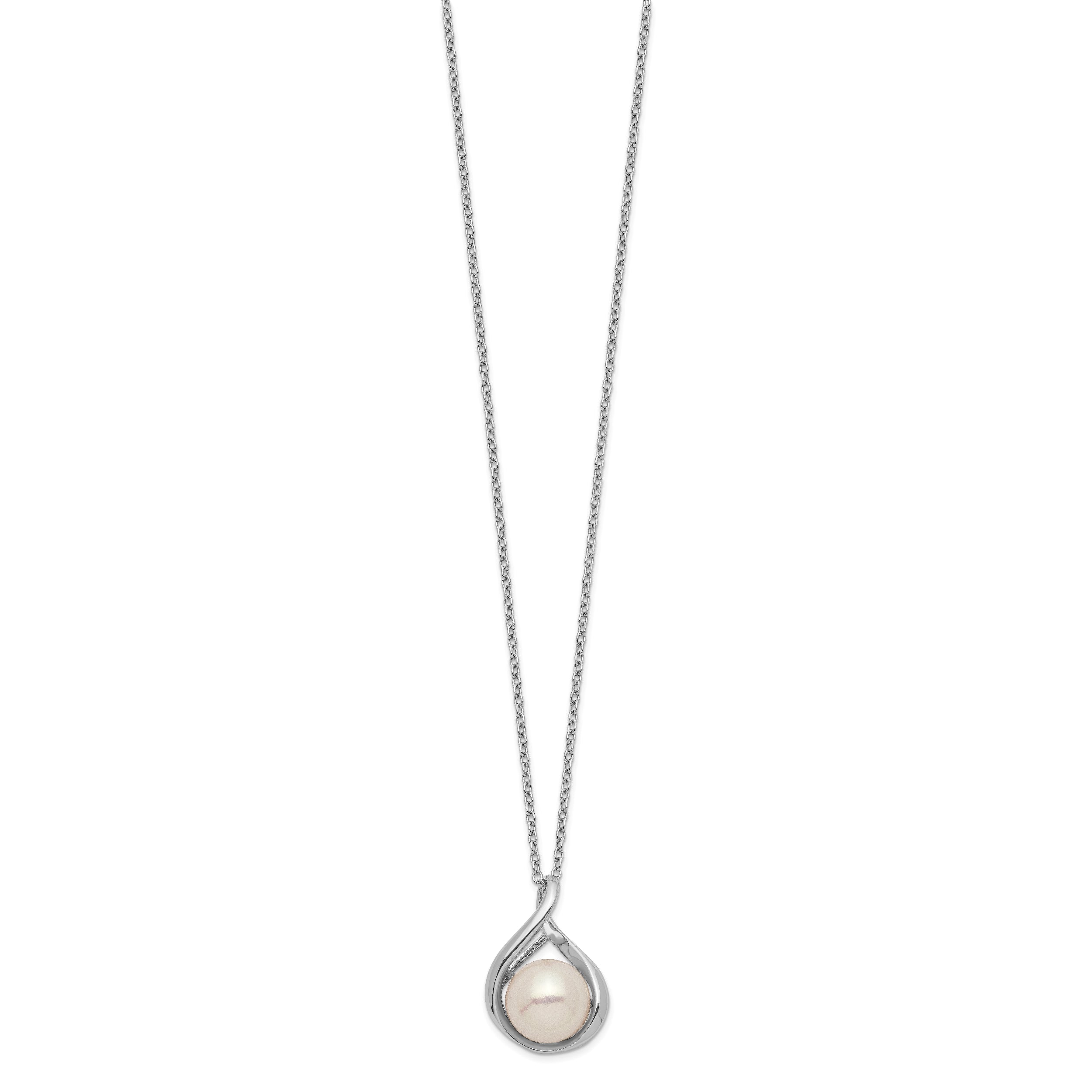 Sterling Silver Rhod-plat 9-10mm White FWC Pearl Necklace
