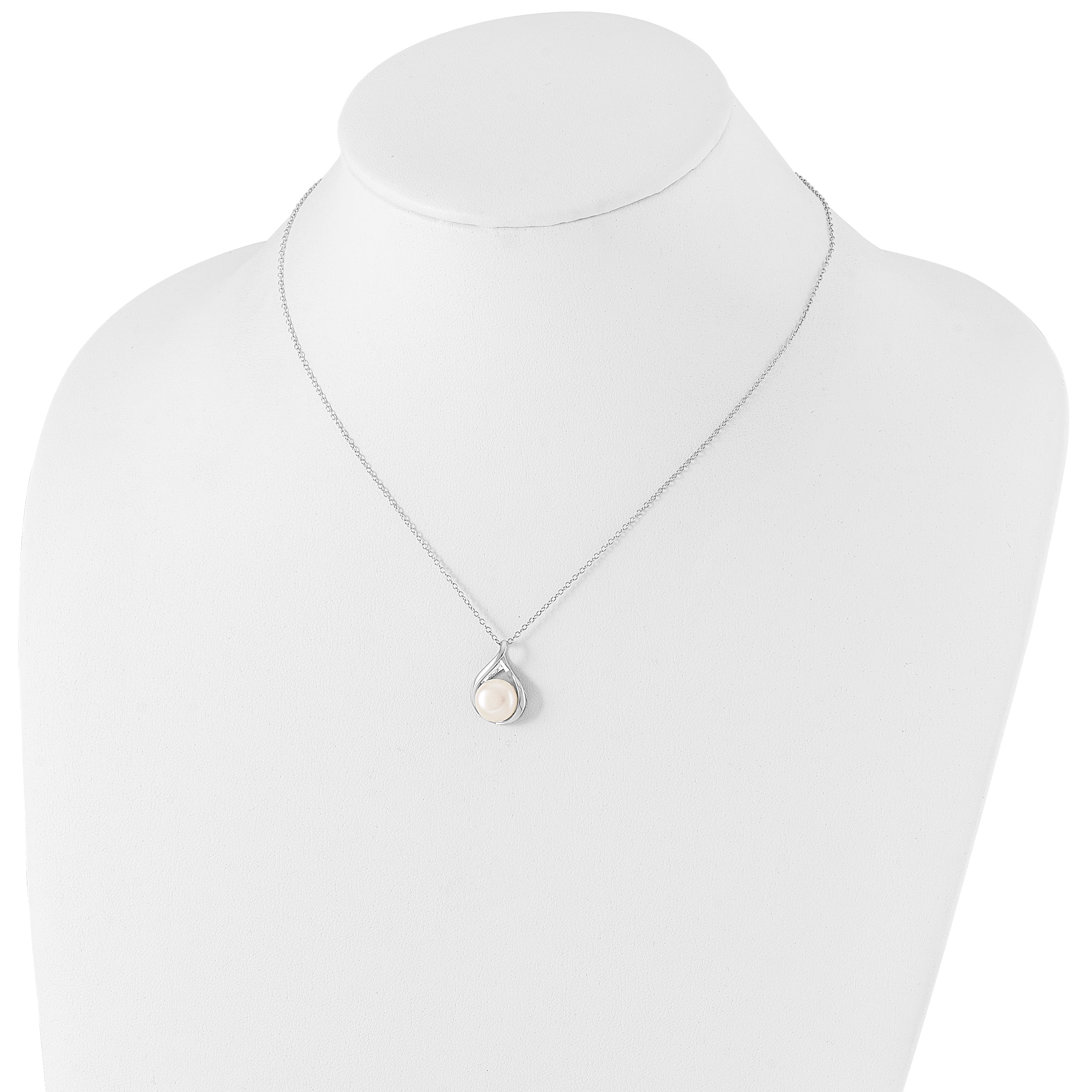 Sterling Silver Rhod-plat 9-10mm White FWC Pearl Necklace