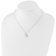 Sterling Silver Rhod-plat 9-10mm White FWC Pearl Necklace