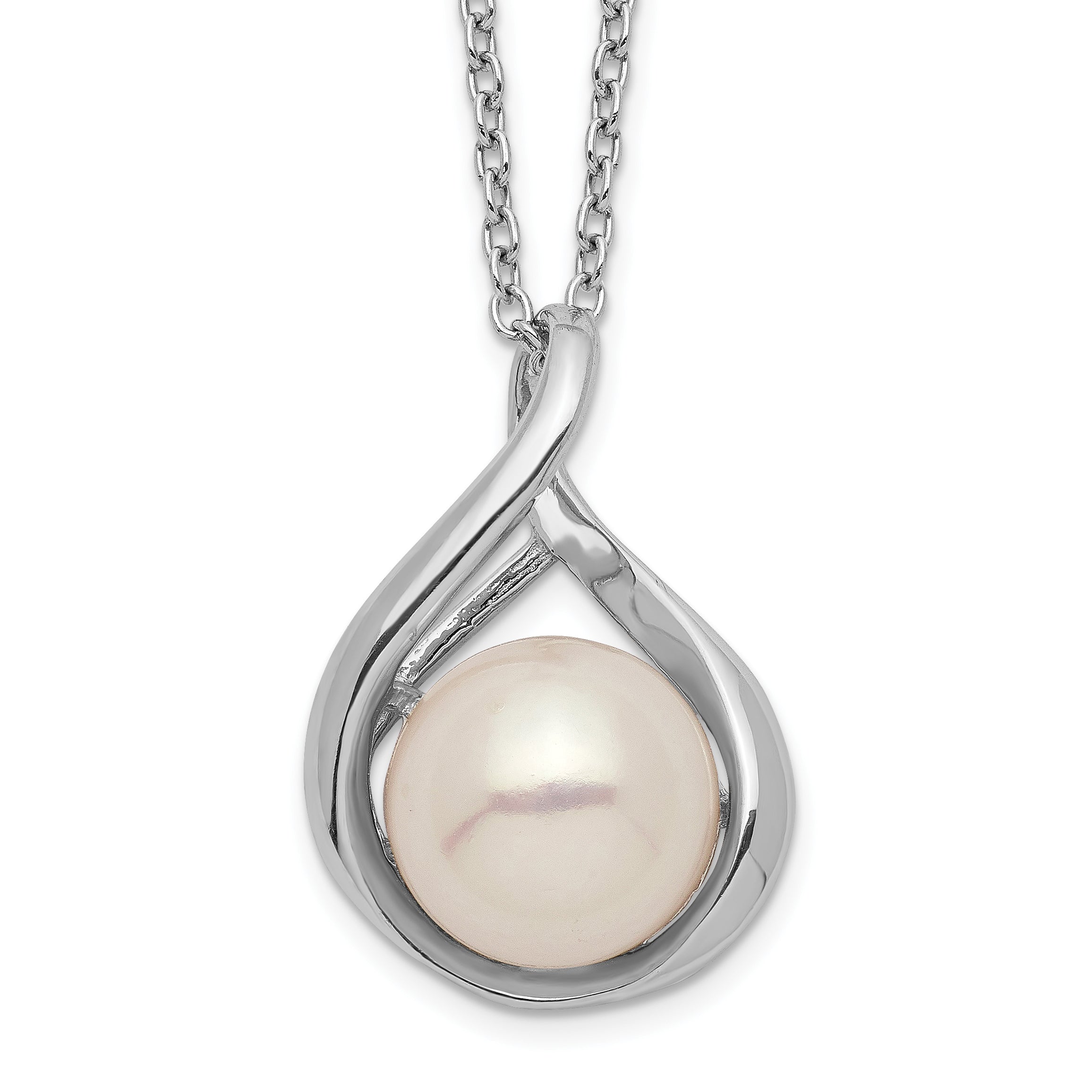 Sterling Silver Rhod-plat 9-10mm White FWC Pearl Necklace Main image