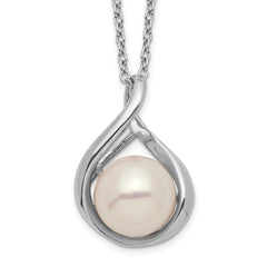 Sterling Silver Rhod-plat 9-10mm White FWC Pearl Necklace