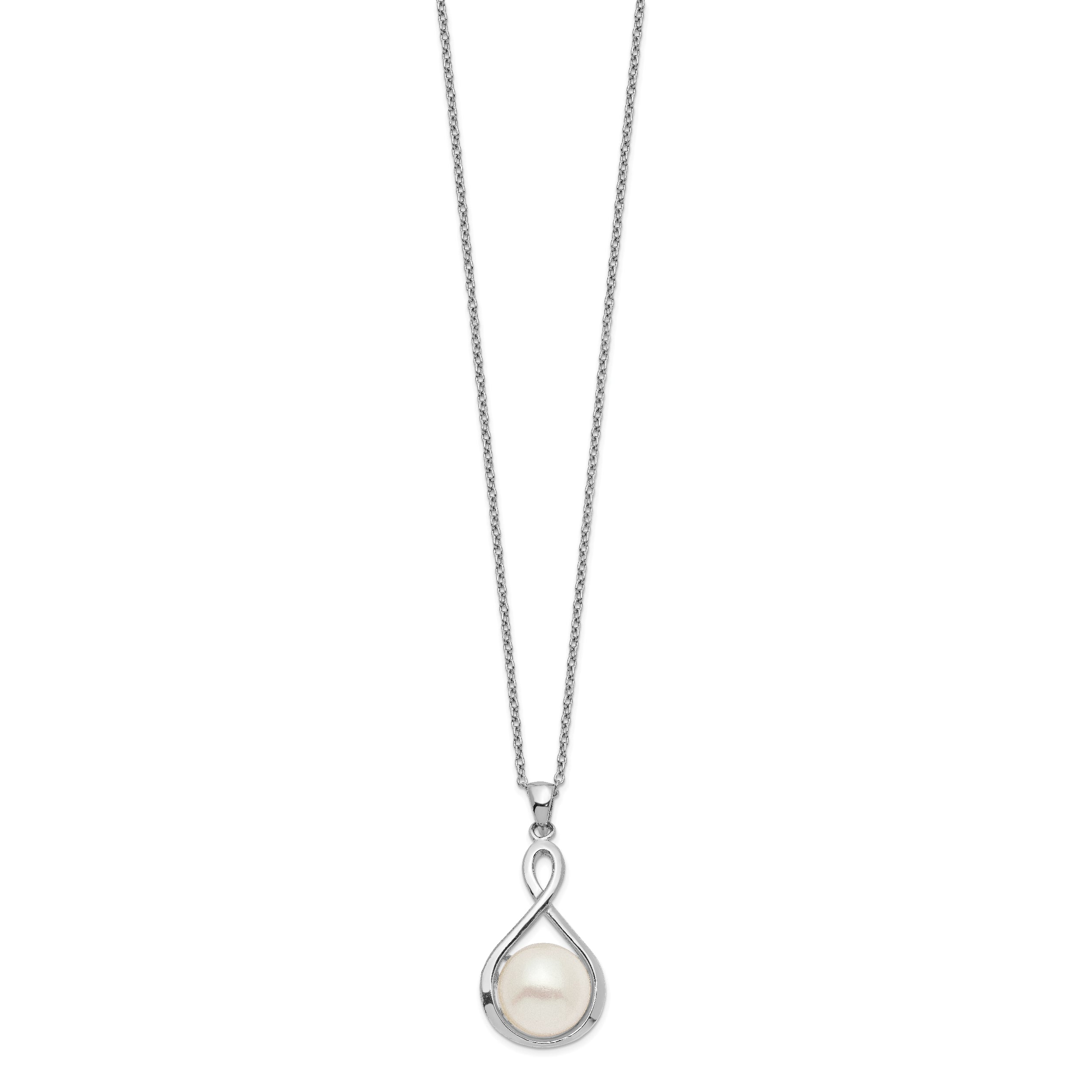 Sterling Silver Rhod-plat 10-11mm White FWC Pearl Necklace
