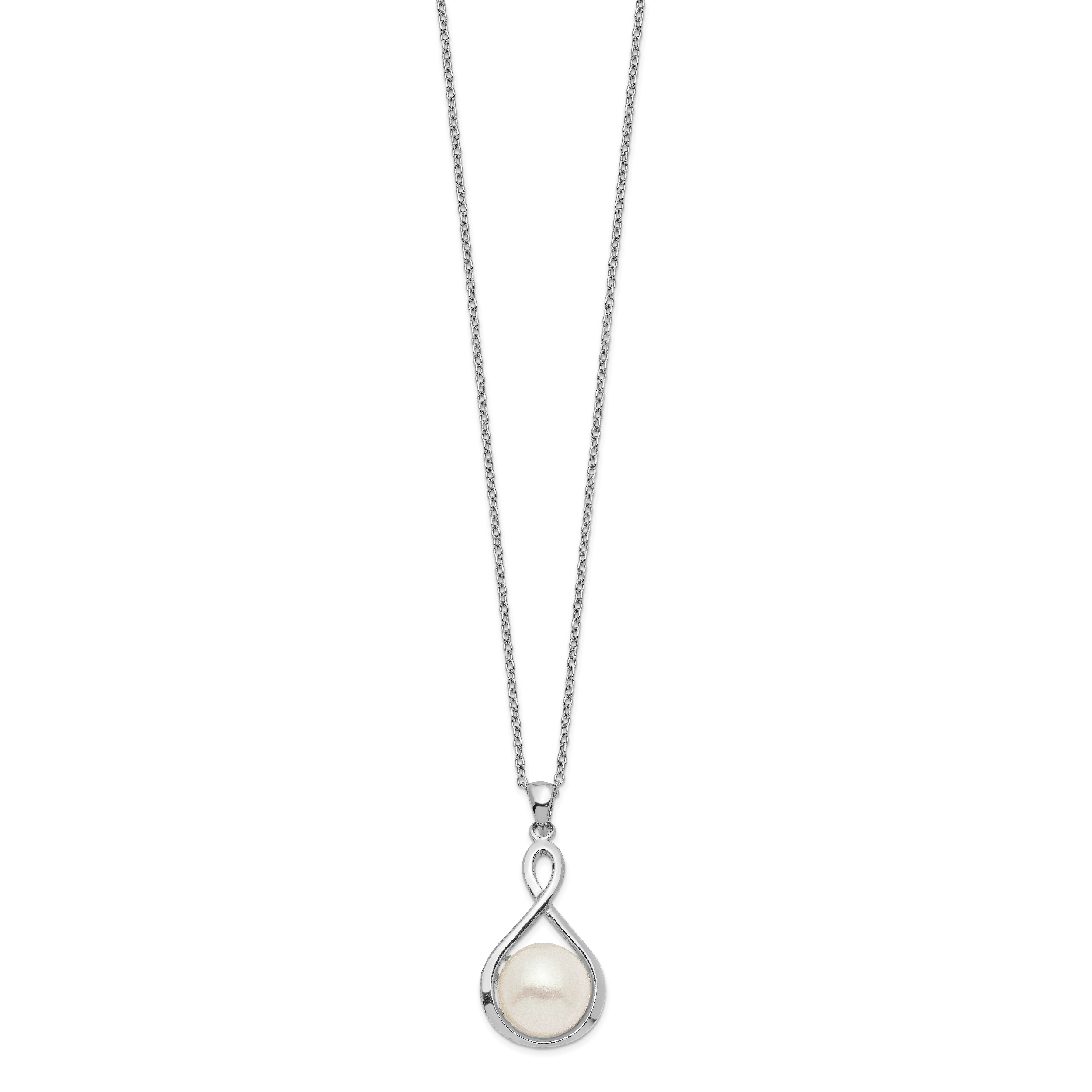 Sterling Silver Rhod-plat 10-11mm White FWC Pearl Necklace