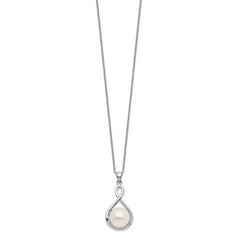 Sterling Silver Rhod-plat 10-11mm White FWC Pearl Necklace