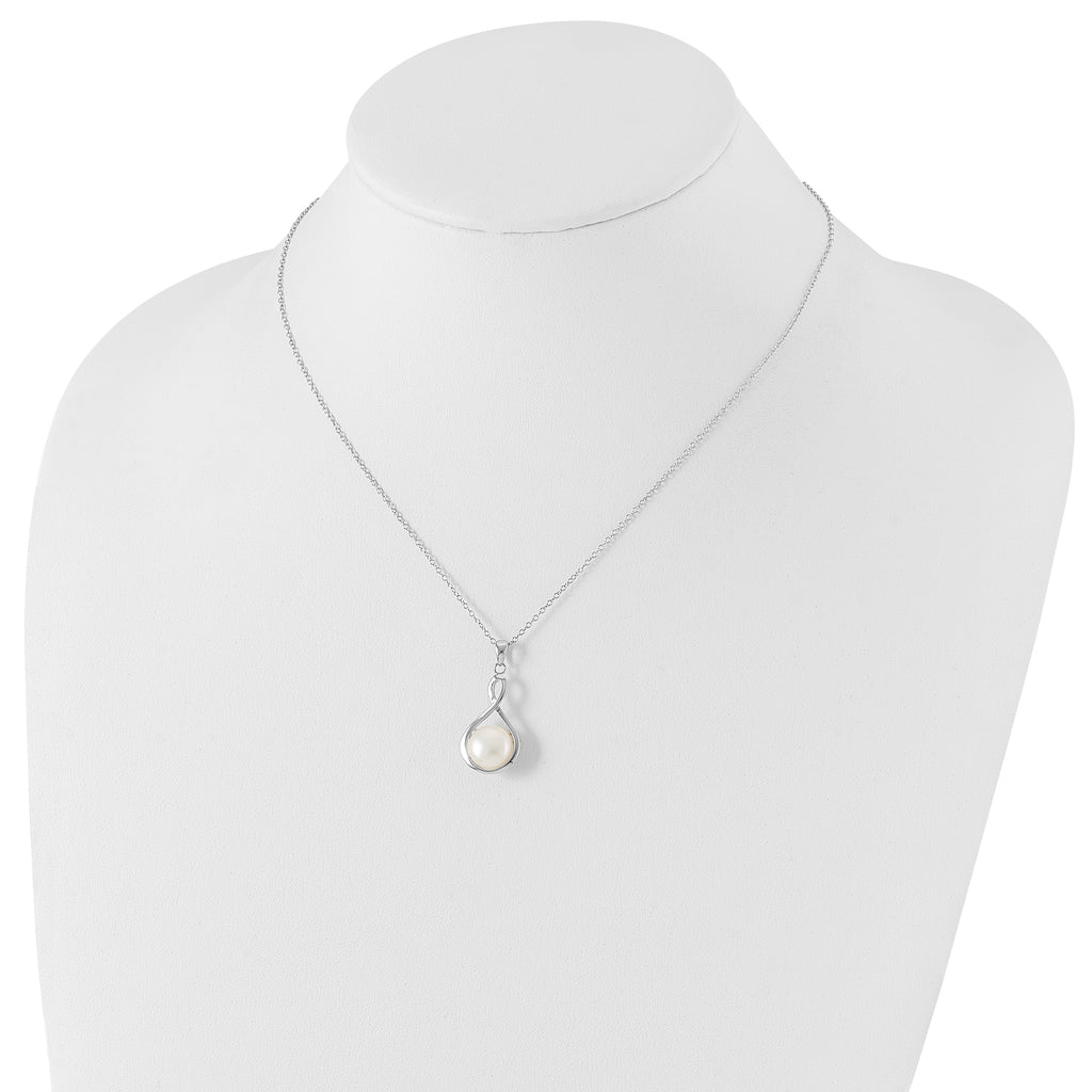 Sterling Silver Rhod-plat 10-11mm White FWC Pearl Necklace