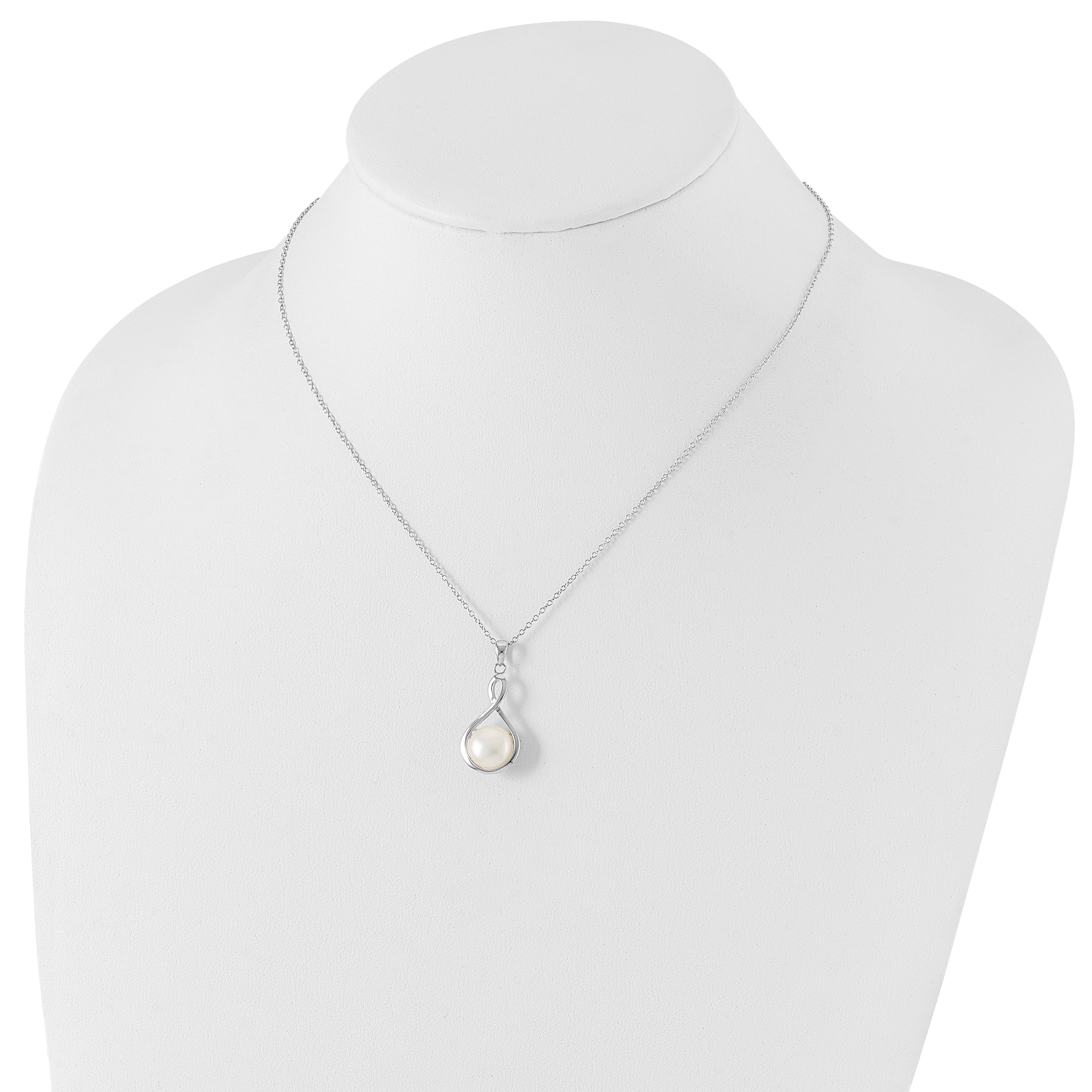 Sterling Silver Rhod-plat 10-11mm White FWC Pearl Necklace