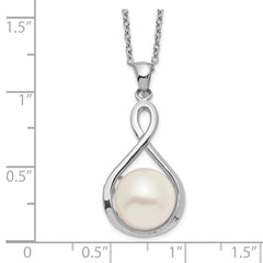Sterling Silver Rhod-plat 10-11mm White FWC Pearl Necklace