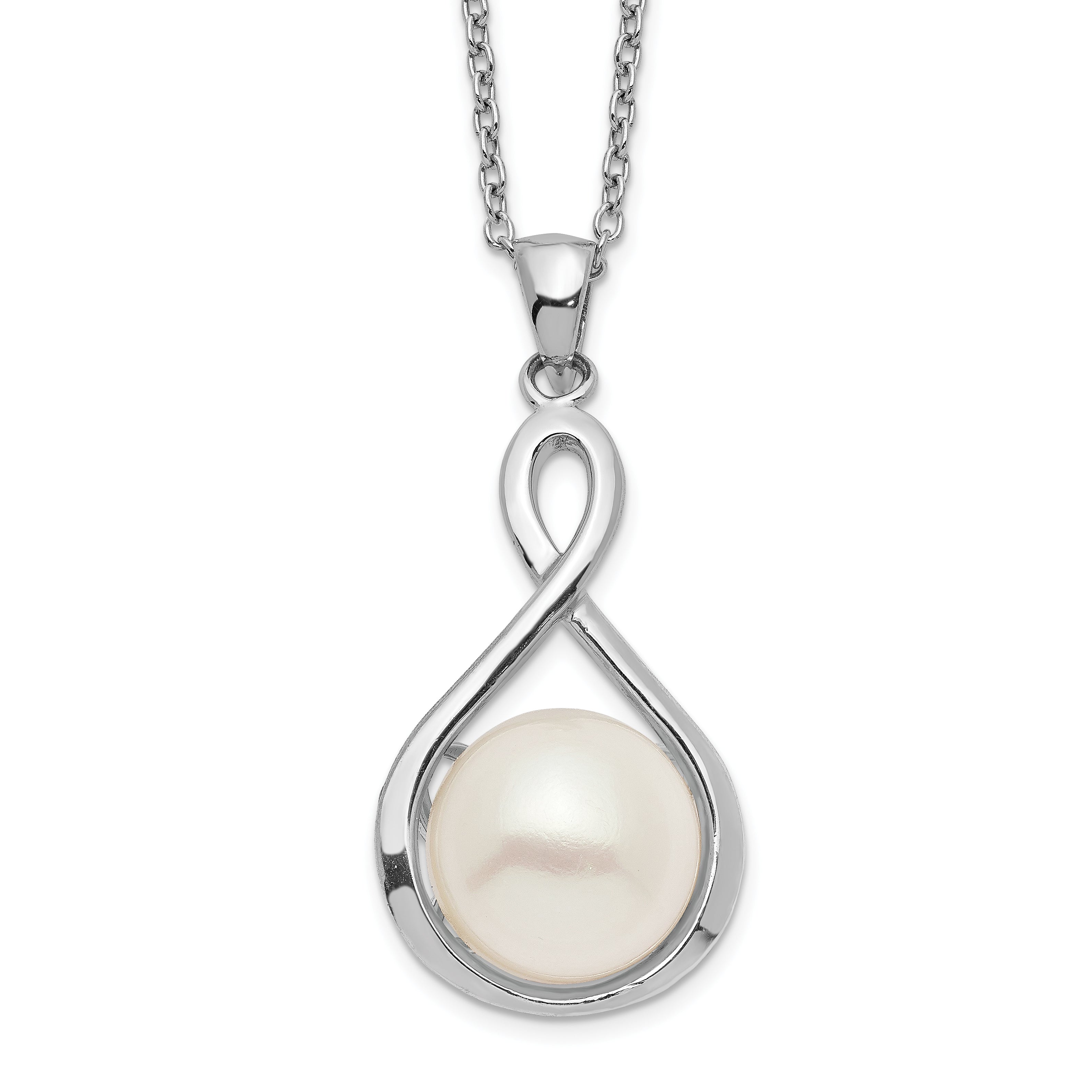 Sterling Silver Rhod-plat 10-11mm White FWC Pearl Necklace Main image
