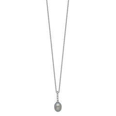 Sterling Silver Rhod-plat 7-8mm Grey FWC Pearl CZ Necklace