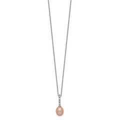 Sterling Silver Rhod-plat 7-8mm Pink FWC Pearl CZ Necklace