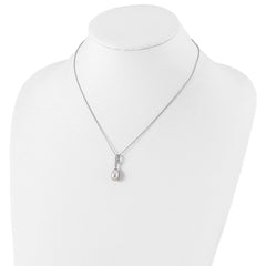 Sterling Silver Rhod-plat 8-9mm Grey FWC Pearl CZ Necklace