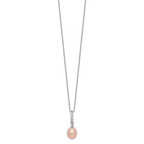 Sterling Silver Rhod-plat 8-9mm Pink FWC Pearl CZ Necklace