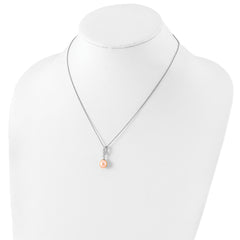 Sterling Silver Rhod-plat 8-9mm Pink FWC Pearl CZ Necklace