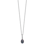 Sterling Silver Rhod-plat 8-9mm Black FWC Pearl CZ Necklace