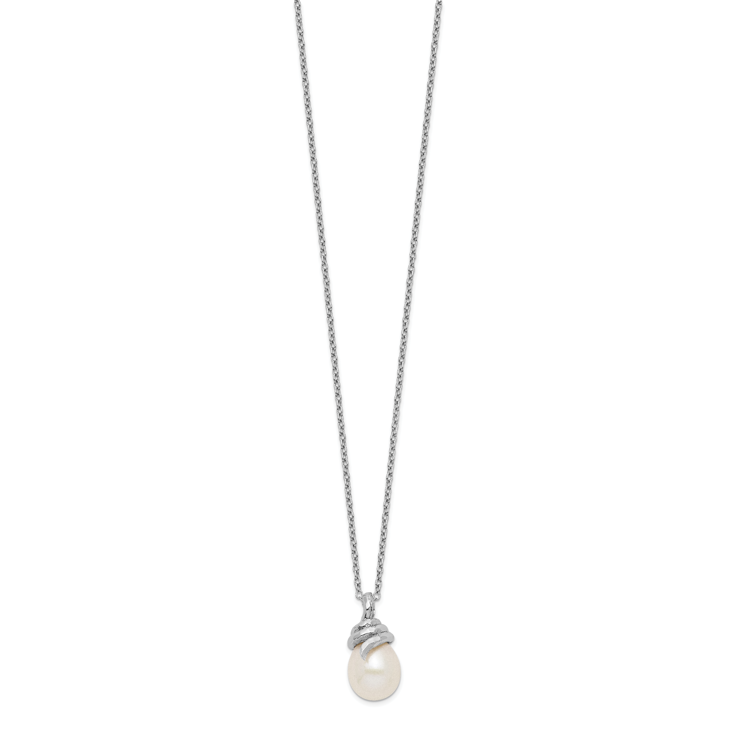 Sterling Silver Rhod Plat 8-9mm White FWC Pearl Necklace Secondary image