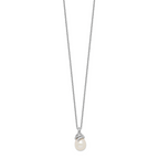 Sterling Silver Rhod Plat 8-9mm White FWC Pearl Necklace